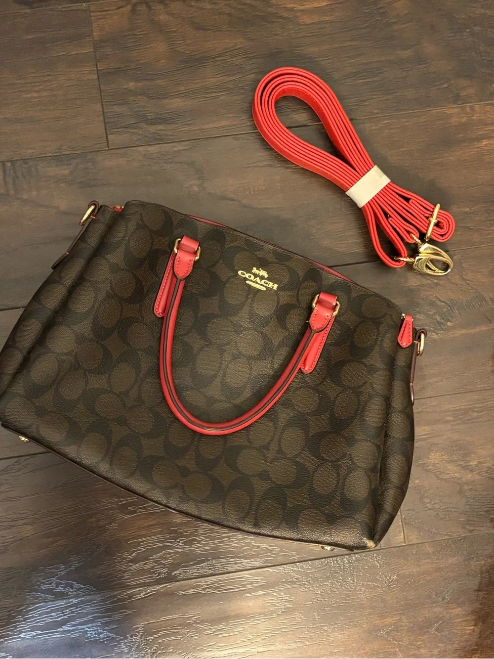 Coach Brown Signature Satchel with Red Trim and Strap (strap is not original)